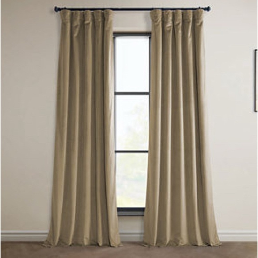 Plush Velvet Rod Pocket Back Tab Saving Light-Filtering Curtain Panels Beige (2)